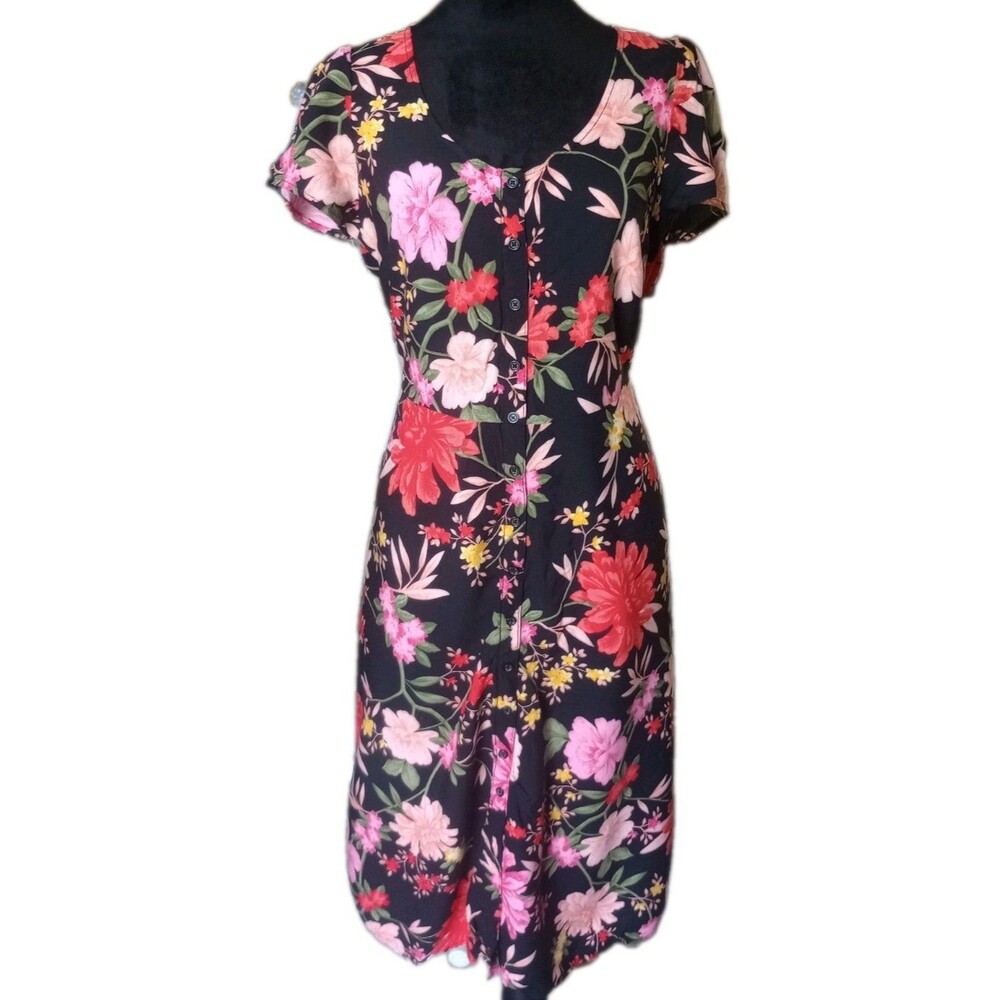 Old Navy Women's S Black/Vibrant Floral Button Front Maxi Dress